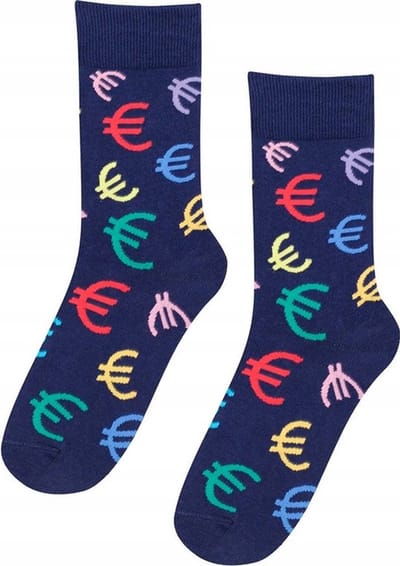 Wola Heren Sokken – Donkerblauw met Kleurrijke Euro-Tekens – Maat 45 - 47 cm ( 1 paar )
