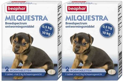 Beaphar Milquestra Ontworming Tabletten Hond 0,5-10 kg (ook puppy) - 2 x 2 tabletten - Voordeelverpakking