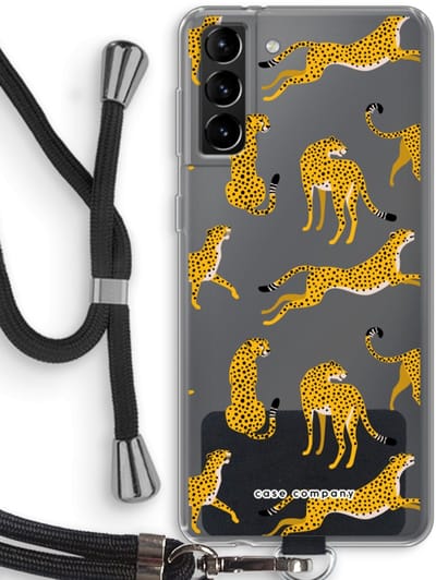 Case Company® - Hoesje met koord geschikt voor Samsung Galaxy S21 Plus hoesje met Koord - Luipaard - Telefoonhoesje met Zwart Koord - Bescherming aan alle Kanten en Over de Schermrand
