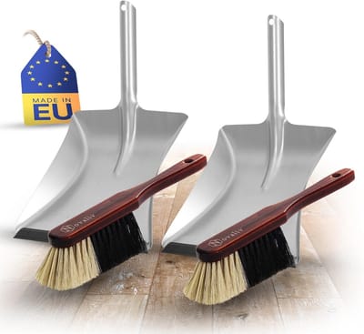 2x stoffer en blik sets PAARDENHAAR mengsel handborstel hout BRUIN GELAKT met stoffer en blik set metaal met rubberen lip stoffer en blik bezem zachte haren stoffer en blik set stoffer en blik borstel en blik