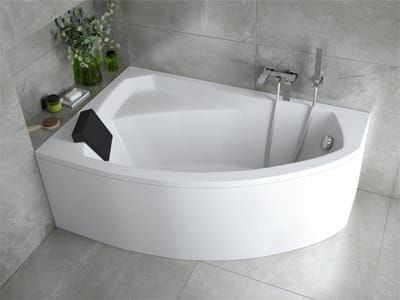 Badland RIMA hoekbad 170 x 110 cm links wit met styropor ombouw met hoofdsteun met zwart zijpaneel