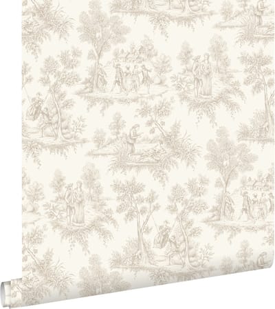 ESTAhome behang toile de jouy print beige - 50 x 900 cm - 132093