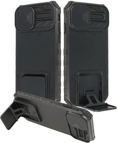 Premium Kwaliteit Anti Shock Hoesje - Back Cover - Camerawindow met Stand Functie - Geschikt voor iPhone 14 - Zwart