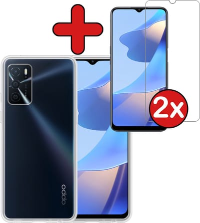 Hoesje - Met 2x Screenprotector - Geschikt voor OPPO A16s - Sterk & Shockproof - Telefoon Hoes - Back Cover - Siliconen Case - Telefoonhoes - Transparant