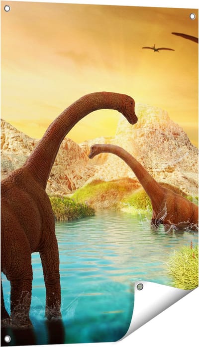 Gards Tuinposter Dinosauri�rs in het Water - Dino's - 60x90 cm - Tuindoek - Tuindecoratie - Wanddecoratie buiten - Tuinschilderij