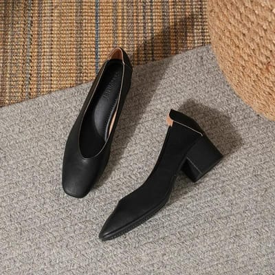 Lederen Dames Werkschoenen Pumps Dikke Hakken Schoenen met Ronde Neus Zachte Zool Comfortabel Antislip Loafers Zomer Chaussures Femme 40 black