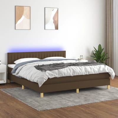vidaXL - Boxspring - met - matras - en - LED - stof - donkerbruin - 160x200 - cm