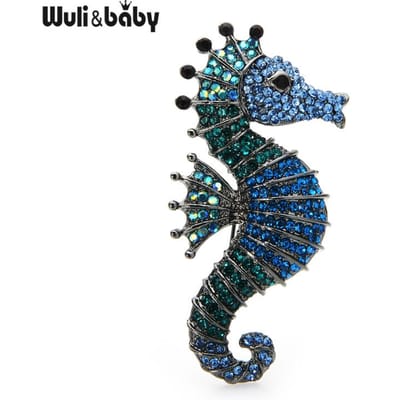 Wuli&baby Glanzende Strass Zeepaardje Broches 3-kleuren Zee Dieren Kantoor Casual Broche Spelden Cadeaus gray