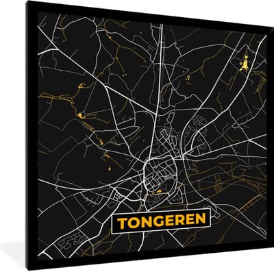 Fotolijst incl. Poster - Stadskaart - Tongeren - Kaart - Gold - Plattegrond - 40x40 cm - Posterlijst