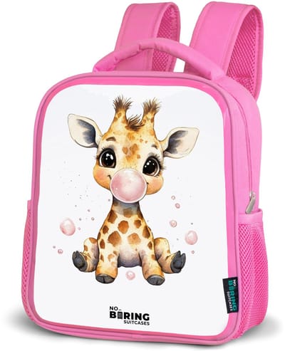 NoBoringSuitcases.com® - Rugzak roze - Schooltas meisjes - Giraffe met roze kauwgombal - Kinder rugtas meisje - Boekentas kind - Kinderrugzak voor school - Schoolrugzak