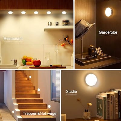 14 LED-Nachtlampje met Bewegingsmelder, 6 Stuks Oplaadbare Nachtlamp met USB-Kabels, Auto/On/Off, Stick Overal Zoals Trap, Kinderkamer, Slaapkamer, Keuken, Hal, Toilet (3000K Warm Wit) [Energieklasse A]