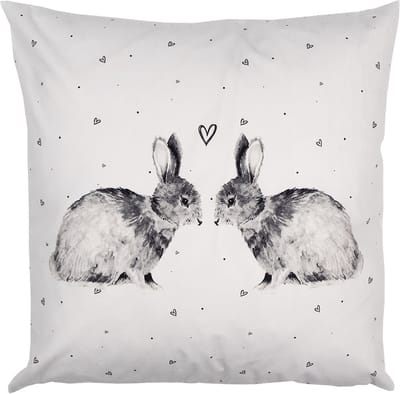 Clayre & Eef Kussenhoes 45x45 cm Wit Polyester Konijn