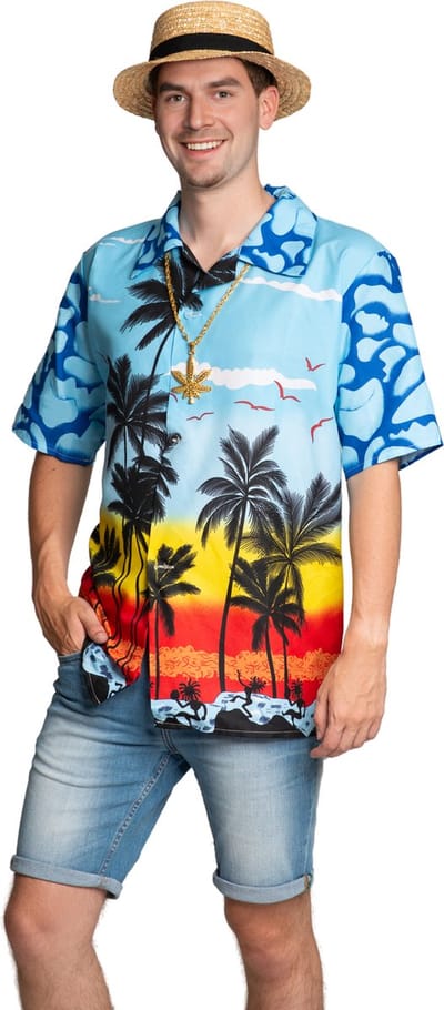 Partychimp Hawaii Blouse Mannen Paradise Carnavalskleding Heren Foute Party Verkleedkleren Volwassenen Hawaii Shirt Heren Tropische Outfit Toppers 2026 Summer is Magic- Polyester - Blauw - Maat S/M