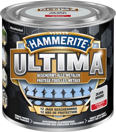 Hammerite Ultima - Zilver - 250 ml - Hoogglans - 7,5 m²/l - Afwerkingslaag