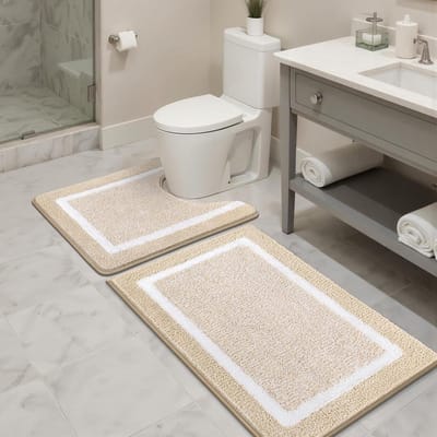 Badmat set - Zachte vloermat - Douche en bad - Antislip onderkant - 45 x 65 cm - Beige