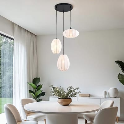 LumenXL 3-lichts japandi hanglamp - witte stoffen lampionnen - Fabrica