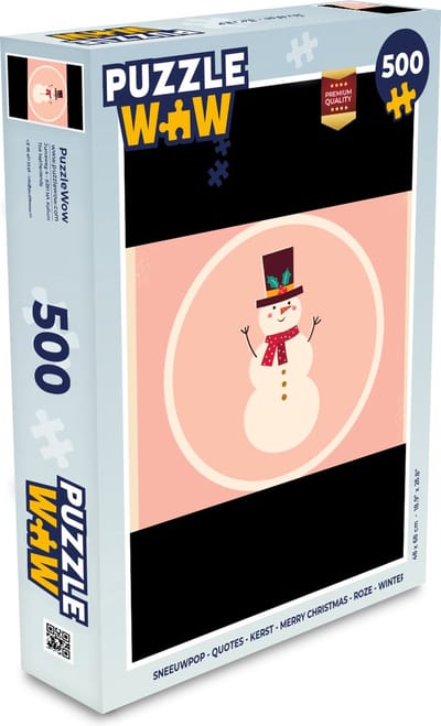 Puzzel Sneeuwpop - Quotes - Kerst - Merry christmas - Roze - Winter - Legpuzzel - Puzzel 500 stukjes - Kerst - Cadeau - Kerstcadeau voor mannen, vrouwen en kinderen
