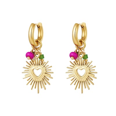 Oorbellen met hart en kralen - Dames oorringen - Stainless Steel oorrringen - Nikkel vrij - Trendy nu - Goudkleurige oorringen - Moederdag cadeau - Waterproof earrings - Dames oorbellen