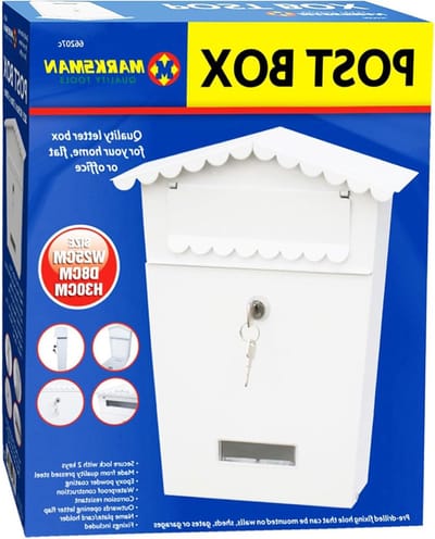 Mailbox COMPACT Steel Lockable Heavy Duty Mailbox for Home Flat or Office - Outdoor Wall Mounted with Keys - UK FREE P&P (White)