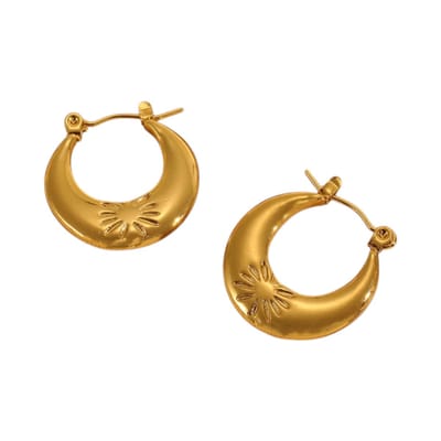 Aramat Jewels | Oorringen | Goudkleurige oorringen met bloem 22x21mm | | | |9mm | Staal | Volwassenen | Verkleurd niet