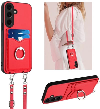 Voor Samsung Galaxy S24 5G R20 Crossbody Rope Ring Kaarthouder Telefoonhoesje (Rood)