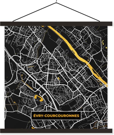 Posterhanger incl. Poster 60x60 cm - Schoolplaat - Stadskaart - Plattegrond - Évry-Courcouronnes - Frankrijk - Kaart - Textielposter - Zwarte latten - Stadskaart