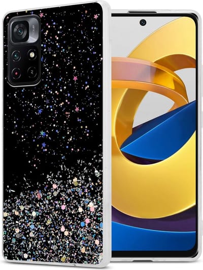 Cadorabo Hoesje geschikt voor Xiaomi POCO M4 PRO 5G in Zwart met Glitter - Beschermhoes van flexibel TPU silicone met fonkelende glitters Case Cover Etui