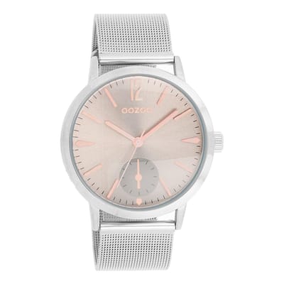 OOZOO Timepieces - Zilverkleurige horloge met zilverkleurige metalen mesh armband - C8612