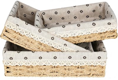 Dailygoods - Grote broodmand set van 3 - Zeegras mandjes met katoenen inzet