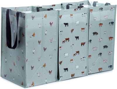 Set van 3 RPET Grote Boodschappentas met ritsen Recycling Tassen - Wilgen Boerderij - 45x25x29cm