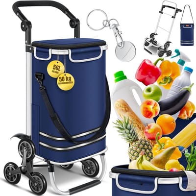 Thuys – Boodschappentrolley Met Koelvak – Boodschappenwagen – 35cm x 45cm x 101cm – Marineblauw