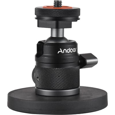 Andoer Mini adaptateur de rotule à double usage, connexion à vis et chaussure froide de 1/4 pouces, 360 degrés With Large Magnetic Base black