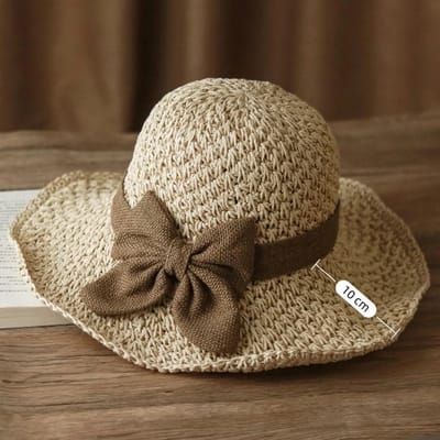 Vintage Ademende Gevlochten Strohoed Met Strik Opvouwbare Strandpet UV-bescherming Brede Rand Zonnehoed Zomer brown