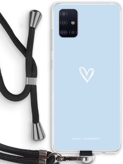 Case Company® - Hoesje met koord geschikt voor Samsung Galaxy A51 4G hoesje met Koord - Klein Hart Blauw - Telefoonhoesje met Zwart Koord - Bescherming aan alle Kanten en Over de Schermrand