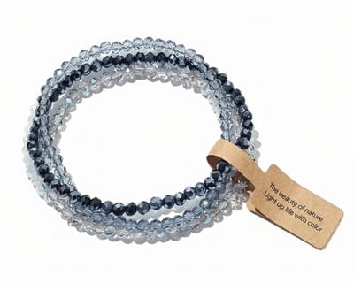 Zilverkleurige en blauwgrijze kralen armbandenset voor dames – elastische armband met glaskralen in metallic tinten