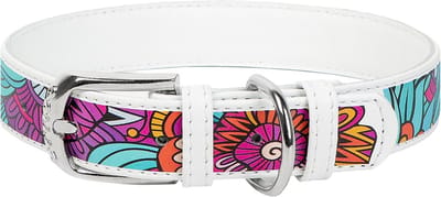 WAUDOG Summer Halsband / Hondenhalsband - Echt Leder - Wit - Full Colour Print - Breedte: 15 mm - Nekomtrek: 27 - 36 cm (GELIEVE ALVORENS BESTELLEN OPMETEN)
