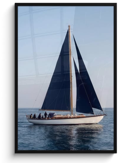 Poster in lijst - Fotolijst 80x120 cm - Posters - Zeilboot - Zee - Blauw - Posterlijst zwart - Decoratie - Wanddecoratie woonkamer - Muurdecoratie slaapkamer
