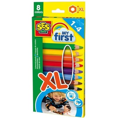 SES Creative - My First - Kleurpotloden XL - Dikke Potloden - 8 Verschillende Kleuren - Goede Grip - Tekenen - Speelgoed 1 tot jaar