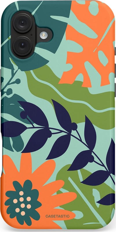 Casetastic hoesje geschikt voor Apple iPhone 16 Plus - MagSafe - Dubbellaagse bescherming - Wildbloei - Fashion Case - Mintgroen Petrol Oranje