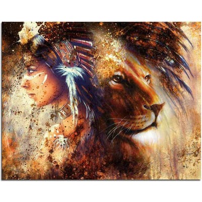 Peinture diamant Lion et fée 5D à faire soi-même, broderie complète en diamant rond 20X30CM black