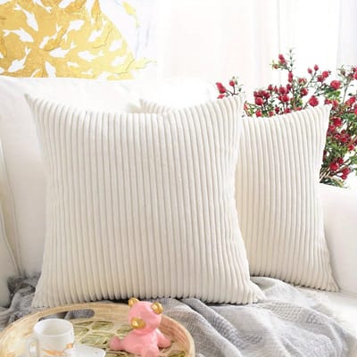 Set van 2 Corduroy Kussenhoezen, Decoratieve Kussens, 40 x 40 cm, Voor Bank en Stoel, Beige, Perfect voor Woonkamer en Slaapkamer, Comfortabel en Stijlvol