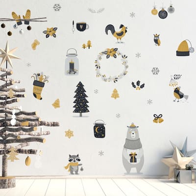 Scandinavische dieren kerststickers - Zelfklevende kerststickers - Feestelijke decoraties - 100x135cm