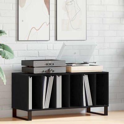 vidaXL - Platenkast - Zwart - Eiken - 100 - x - 38 - x - 48 - cm - Bewerkt - hout