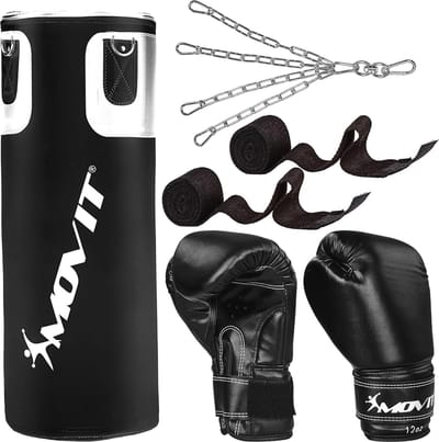 Bokszakset 25 kg met bokszak, bokshandschoenen en boksbandages - Ideaal voor volwassenen - Zwart of wit