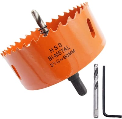 Dailygoods - Hole saw 90mm - Boren in hout en PVC - Snelle en duurzame boor - Oranje - Bimetalen zaagblad - Geschikt voor diverse materialen - 90mm
