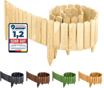 Garronda Rollborder - Flexibele houten - Gazonafscheiding - Palissade padenafscheiding - kan worden ingekort - Natuurlijk (niet geïmpregneerd) - Hoogte: 8 cm, hekje 200 cm