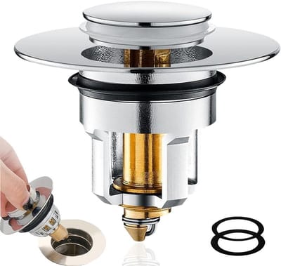 Universele Pop-Up Afvoerstopper voor Wasbak, Messing Druktype Afvoerplug met Antiklever, Geschikt voor 32-42mm Afvoeren en Badkuipen