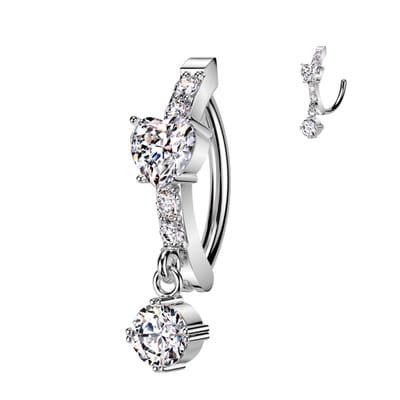 Piercing ovaal steentjes met center hartje en hangertje - zilver - LMPiercings
