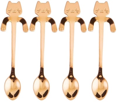 4 Theelepels Hangende Kat - Koffie & Thee Lepeltjes - Hangende Kat - Rosé Goud - 4 Stuks