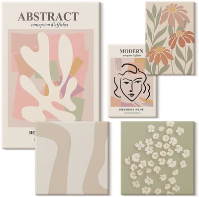 Wallfluent Set van canvas schilderijen - Stijlvolle abstracte en bloemmotieven voor interieurs Canvas Schilderijen Set - Set van 5 Canvas Schilderijen - Roze Set van Canvas Prints - Abstractie Canvas Kunst Set - Boheemse Canvas Kunst Set